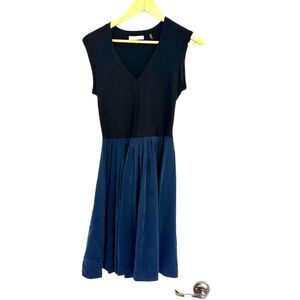 Rebecca Taylor Ruched Skirt fit flare silk dress Knit Size XS Blue